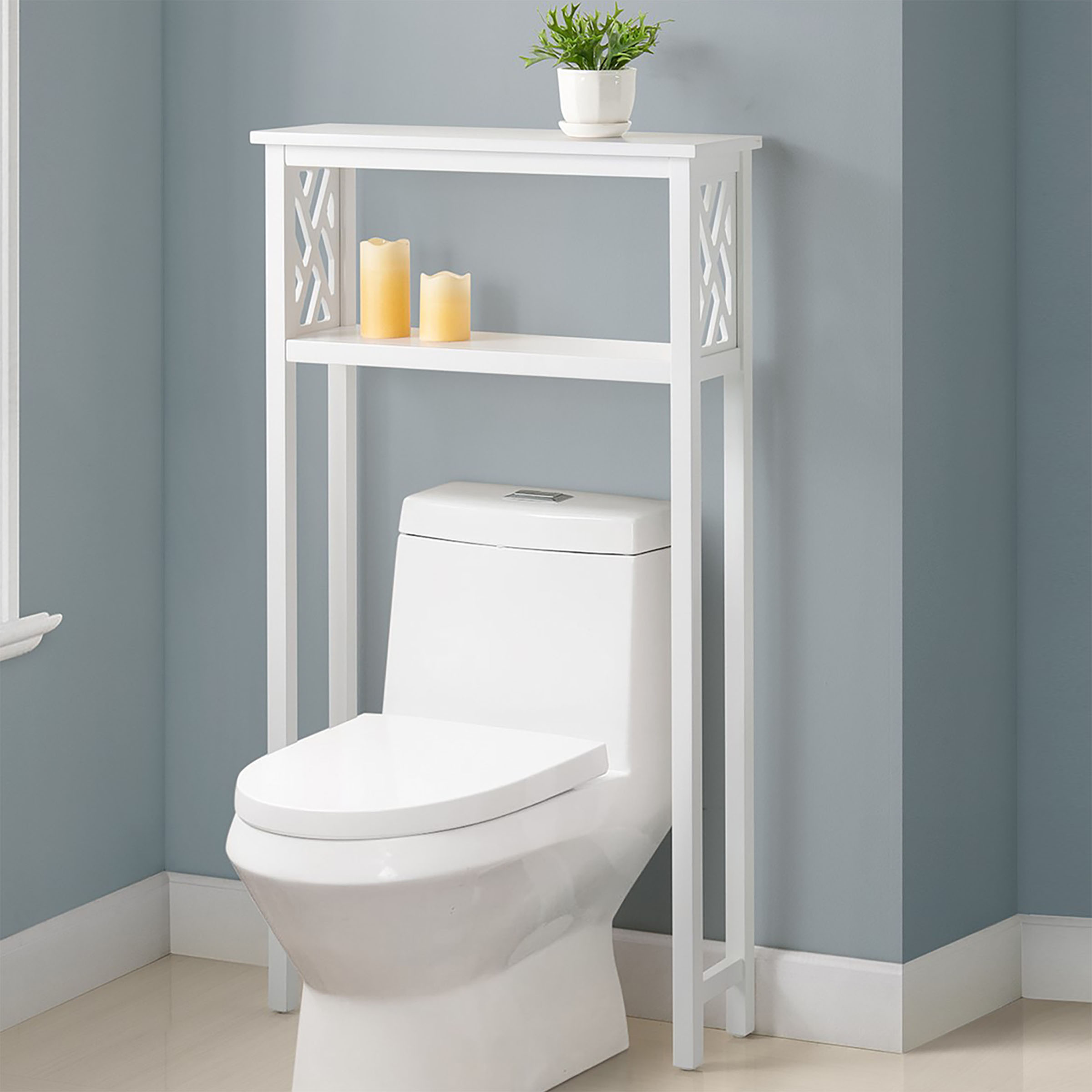 Alaterre Furniture 32x32 Adjustable Shelf Organizer and 27x48 Over The Toilet Storage Rack (White)