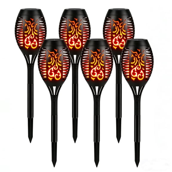 Solar Torch Lights, 6 Pack Auto On/Off Outdoor Lights with Flickering Flame, IP65 Waterproof Solar Stake Lights for Garden, Patio, Yard Pathway