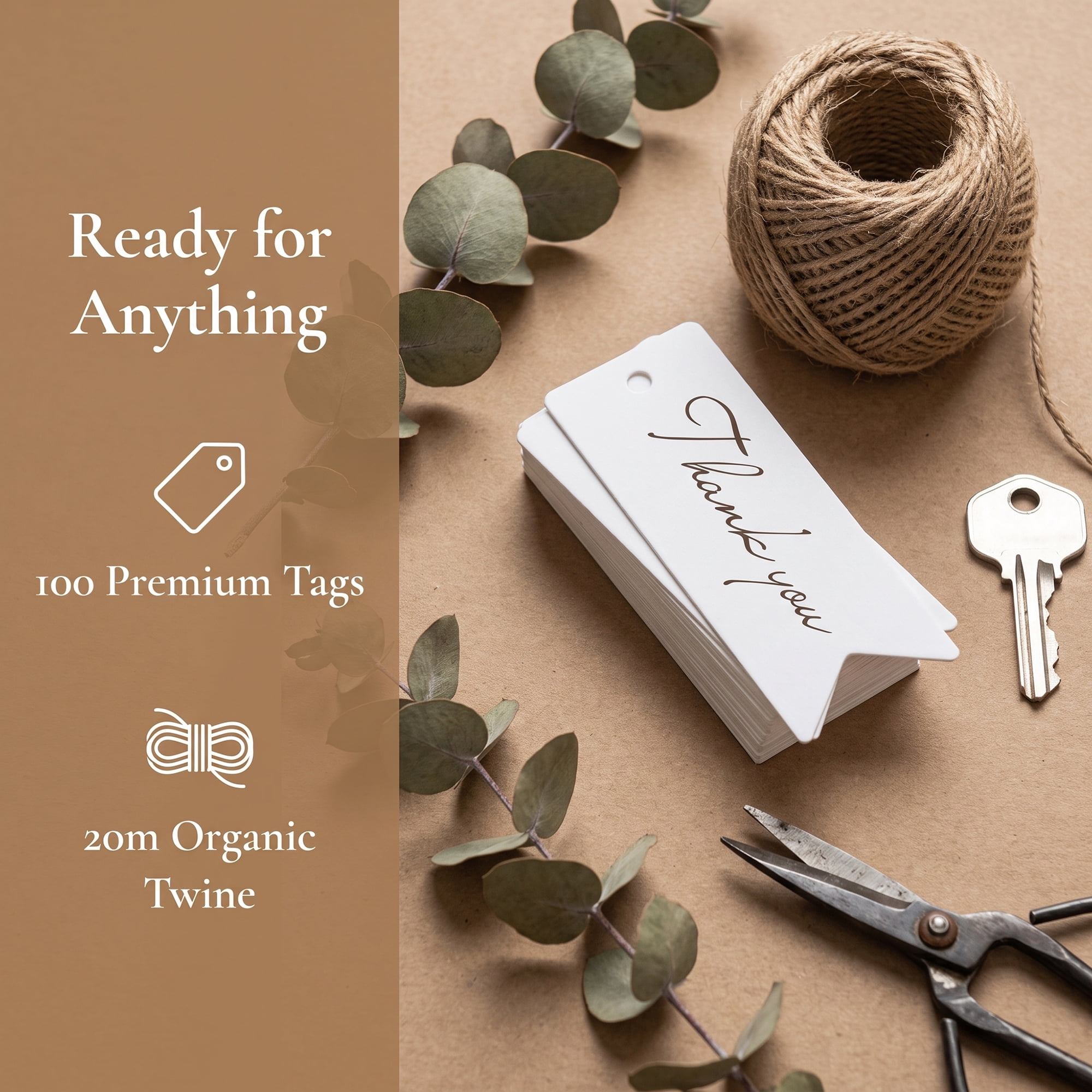 Unique Bargains Gift Tags with Natural Twine for All Occasions 0.8" x 2.8" White Thank You