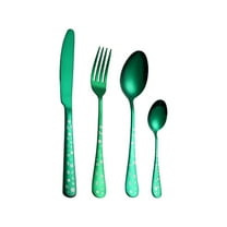 Btomtd Christmas Themed Tableware Set with Stainless Steel Knife Fork Spoon as 4 Piece Dinner Cutlery Set for Household Daily Use, Green