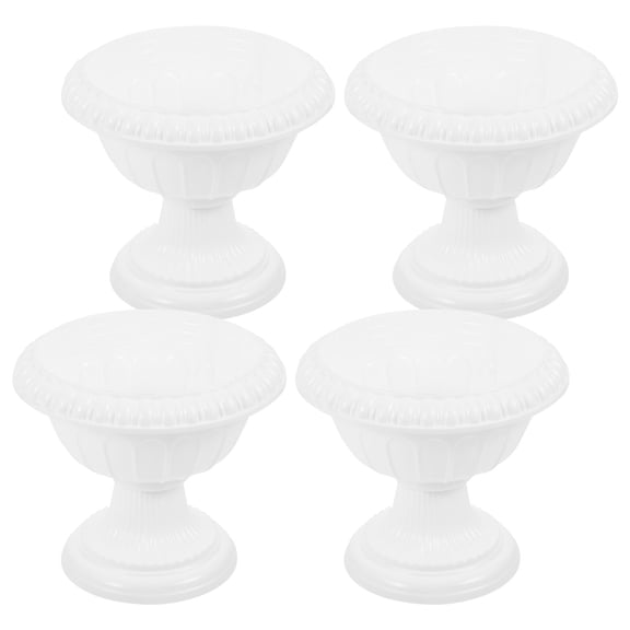 TAILTOSS 4-Pack White Plastic Flower Pots with Roman , Decorative Multi-Purpose Plant Holders for Indoor and Outdoor Use