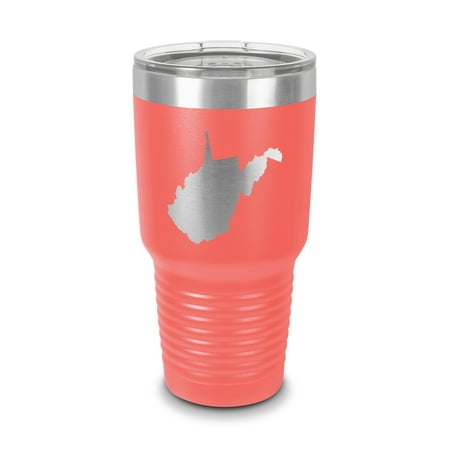 

West Virginia Shaped Tumbler 30 oz - Laser Engraved w/ Clear Lid - Stainless Steel - Vacuum Insulated - Double Walled - Travel Mug - wv - Coral