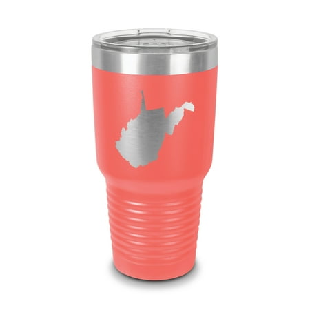 

West Virginia Shaped Tumbler 30 oz - Laser Engraved w/ Clear Lid - Stainless Steel - Vacuum Insulated - Double Walled - Travel Mug - wv - Coral