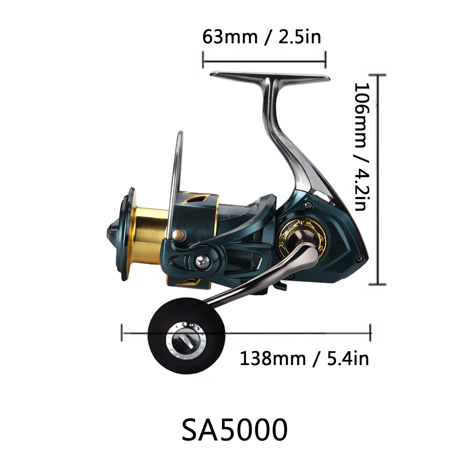 BIMZUC SA5000 5.2:1 Spinning Reel CNC Metal Arm Fishing Reel for Freshwater Saltwater 5.12 inches / 13 cm