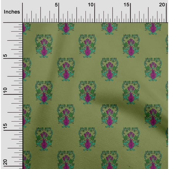 oneOone Cotton Jersey Light Green Fabric Leaves & Floral Block Quilting Supplies Print Sewing Fabric By The Yard 58 Inch Wide