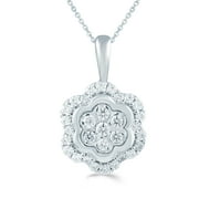 FIFTH AND FINE 1/4ct tw Genuine Real Natural Diamond Flower Cluster Fashion Pendant Necklace set in 925 Sterling Silver with 18" cable chain
