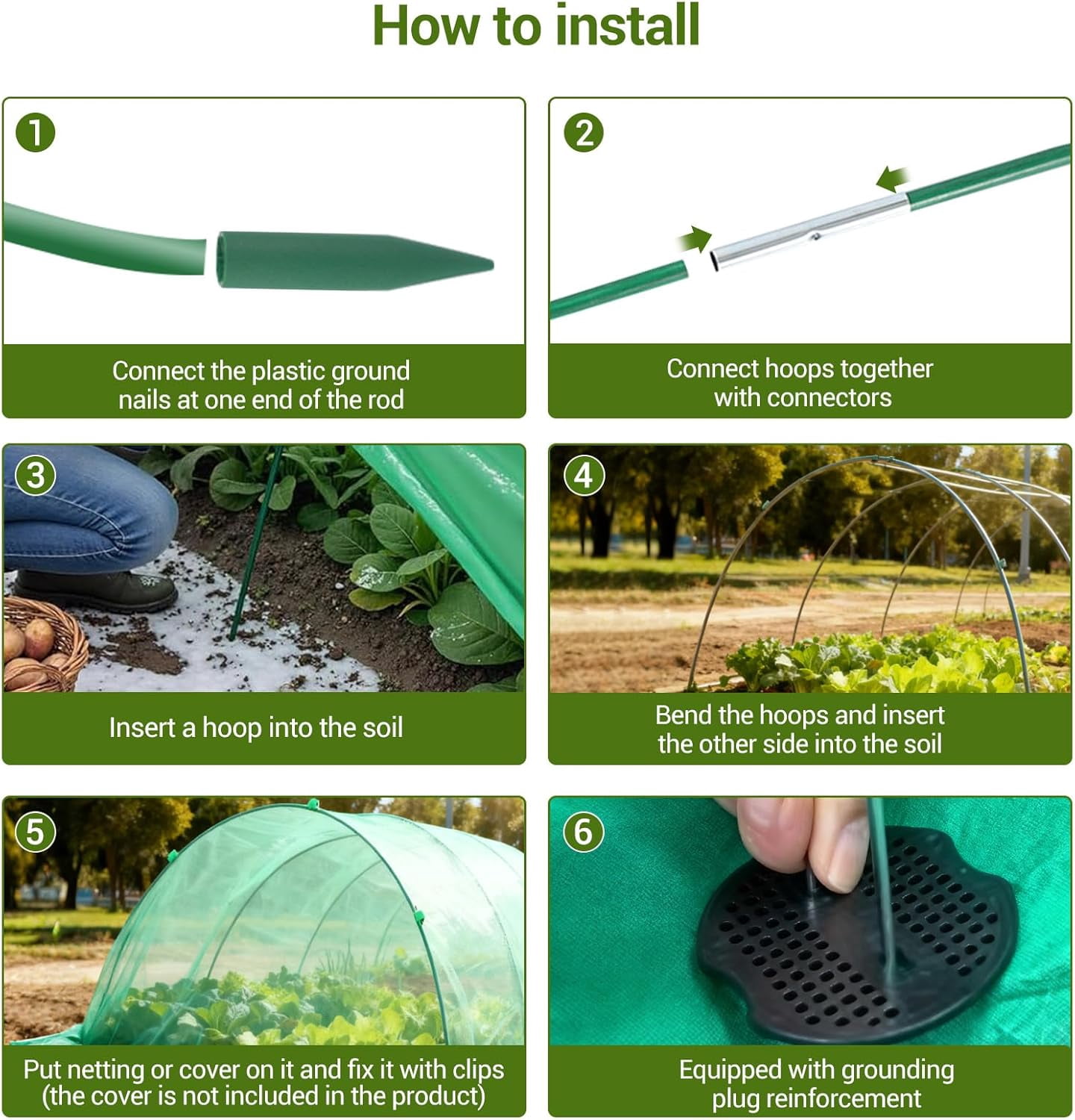 Garden Netting Kit, 8 x 24 ft Fruit Tree Mesh Netting with 5 Sets Fiberglass Garden Hoops & 20 Clips, Insect Bird Barrier Cover for Vegetable, Fruit, Flowers Protection, White