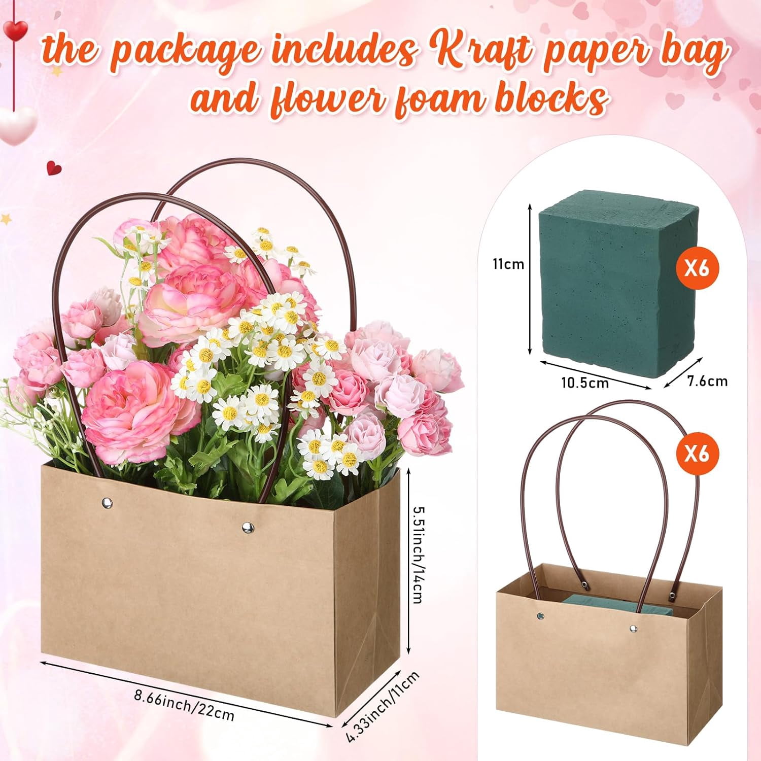 Flower Gift Boxes with Floral Foam Blocks, Bouquet Carrier Bags with Handle, Paper Flower Box for Bouquet, Floral Arrangement Box for Birthday, Wedding, Mother's Day Party Favor