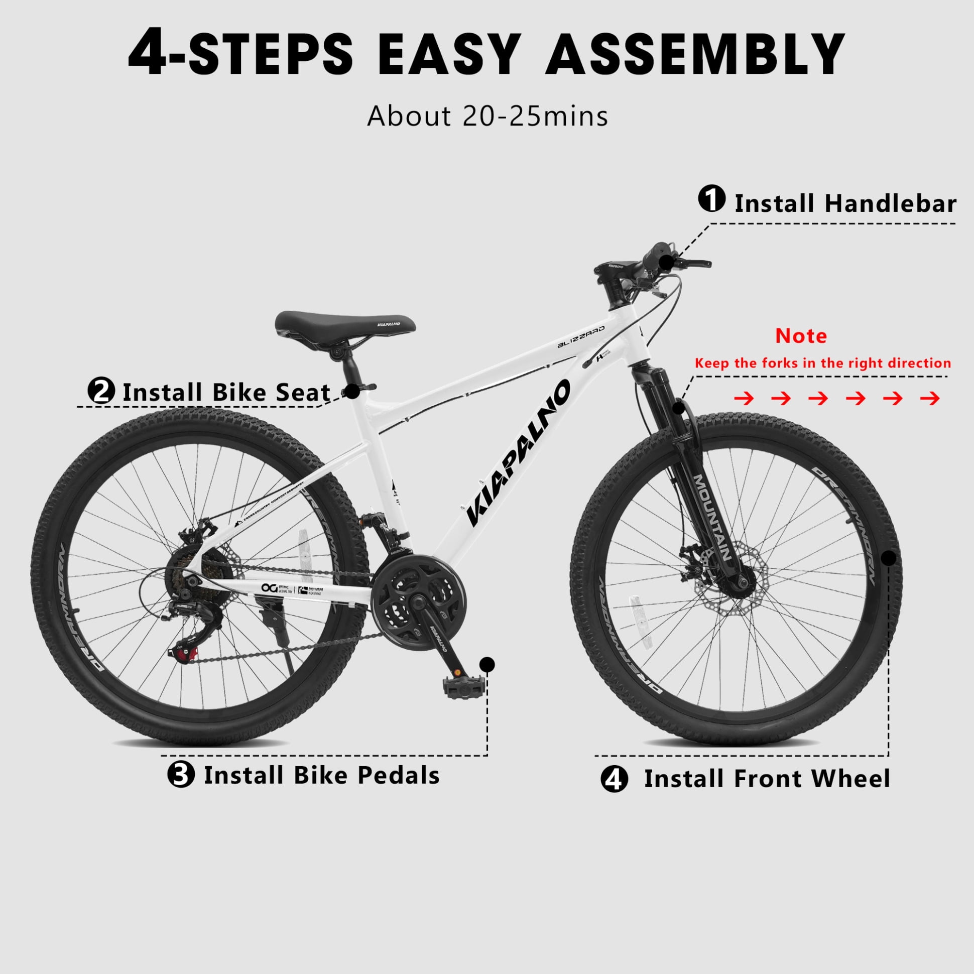 26 Inch Mountain Bike with 21-Speed, High-Carbon Steel MTB Bicycle with Dual Disc Brakes and Ergonomic Seat for Men Women Adult, White