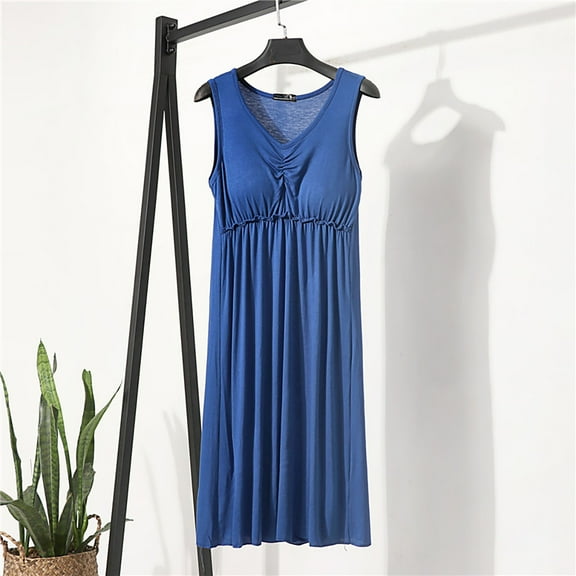 Meichang Long Nightgowns for Women with Built in Bra V Neck Sleeveless Sleepwear Babydoll Sleep Dress Soft Loose Wide Strap Nightshirts