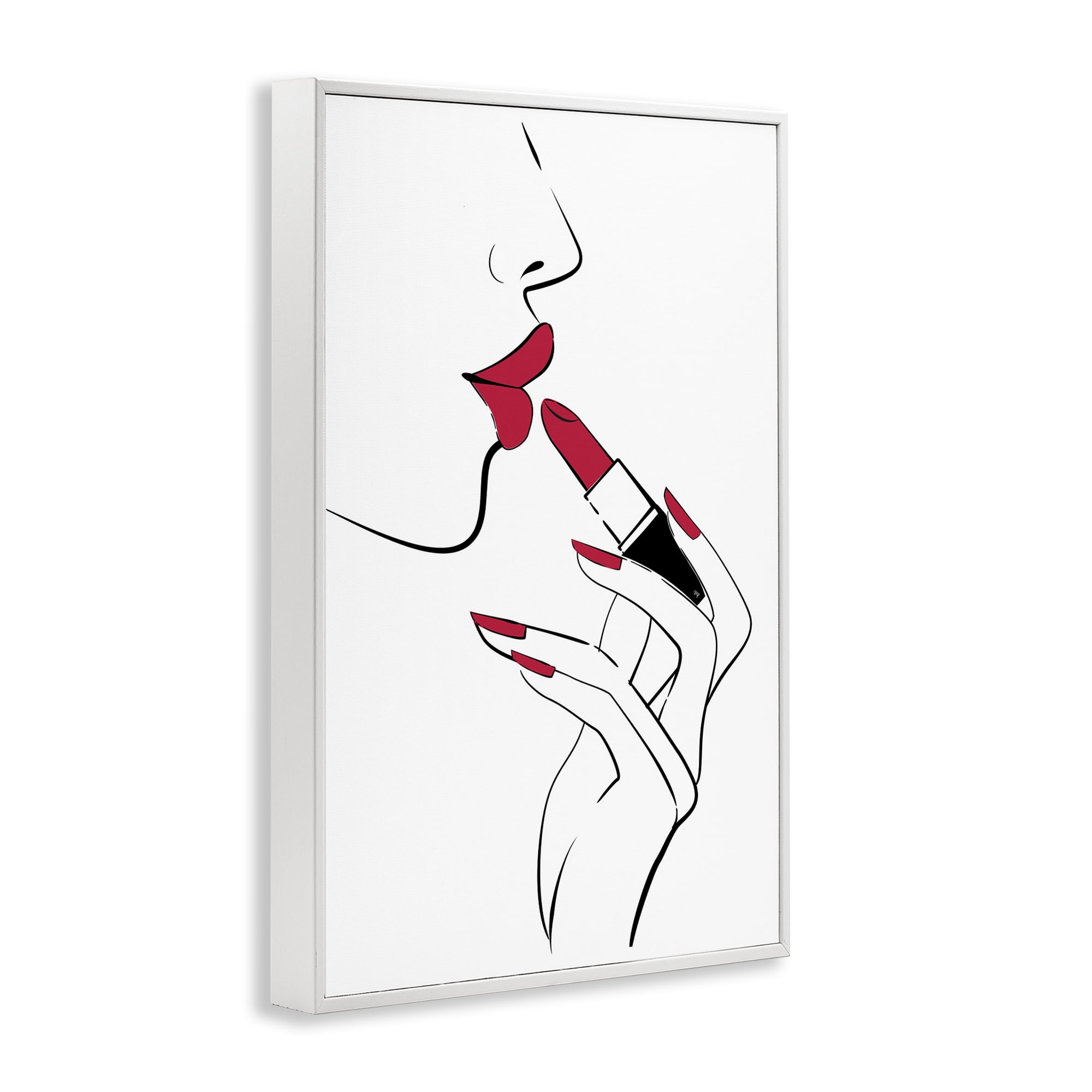 Stupell Industries Red Lips Makeup Novelty Painting White Framed Art Print Wall Art, 12 x 18