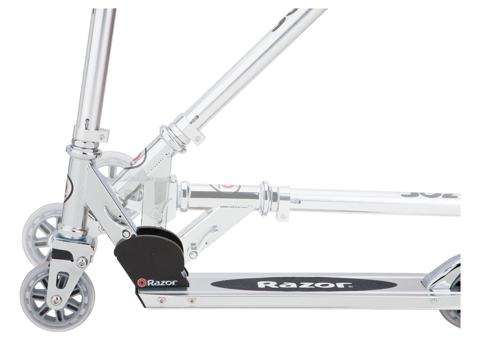 Razor A2 Folding Kick Scooter – Clear/Black, Wheelie Bar, Lightweight, for Child Ages 5+, Unisex