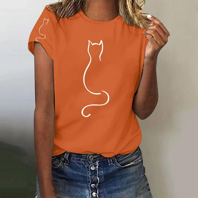 YLHFASHION Hauts pour Femmes Mode Manches 3/4 Col Rond Chemises Décontractées Tendance Blouses Imprimées Plissées devant t-Shirts Soldes Aujourd'hui Liquidation T-shirt à Manches Courtes pour Femmes