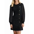 thumbnail image 2 of Women'S Spring Round Neck Button Detail Slim Fit Long Sleeve Solid Color Dress Midi, 2 of 8
