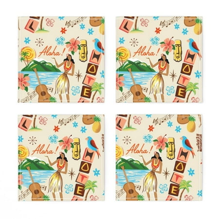 

Linen Cotton Canvas Cocktail Napkins (Set of 4) - Hawaiian Holiday Girl Hawaii Tiki Hibiscus Mid Century Modern Village Beach Tropical Retro Mod Print Cloth Cocktail Napkins by Spoonflower