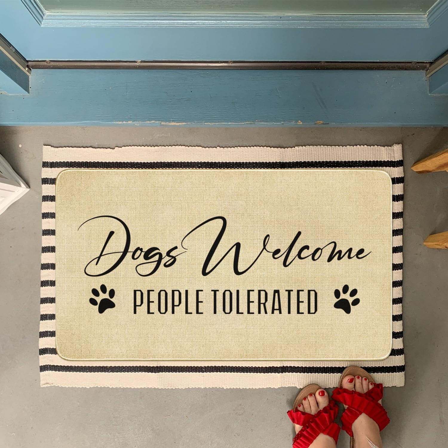Funny Welcome Door Mats Outdoor,Dogs Welcome People Tolerated Doormat, Cute Pet Quick Drying Durable Low-Profile Rubber Backing Rug Indoor Entryway Front Porch Home Decor 30" x 17"