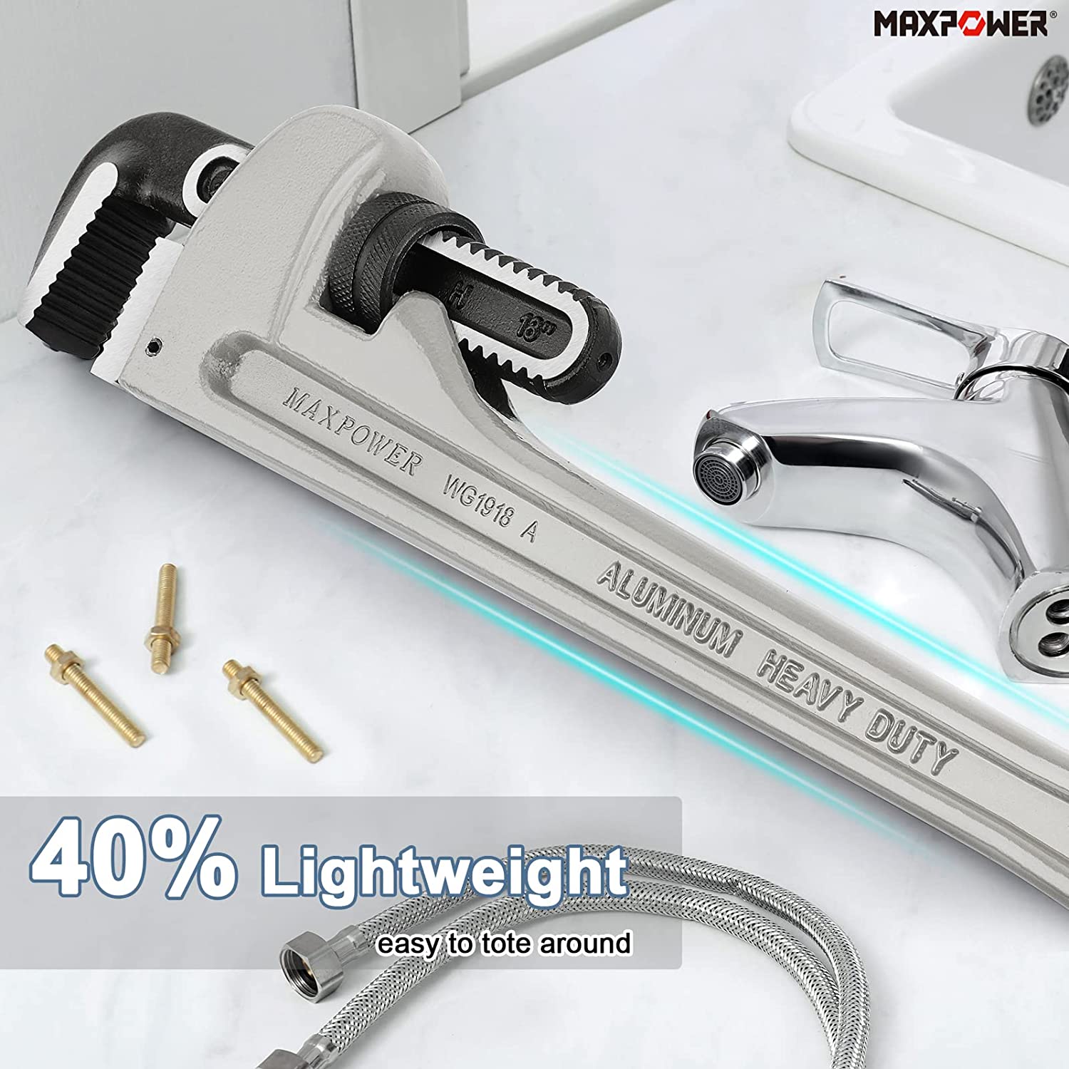 MAXPOWER Pipe Wrench Set 10" 14" 18", Aluminum Plumber Wrenches, Straight Plumbing Wrench