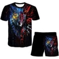 thumbnail image 1 of Verano niños Lobo camisetas pantalones cortos trajes niños niñas dibujos animados manga corta Tops + cintura elástica pantalones 2 uds ropa Outfits13T Gao Jinjia LED, 1 of 2