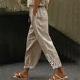 thumbnail image 4 of BKQCNKM Linen Pants Women, High Waisted Pants for Women, Drawstring Pants Women, Vacation Outfits for Women, Eyelet Pants for Women, Khaki M, 4 of 7