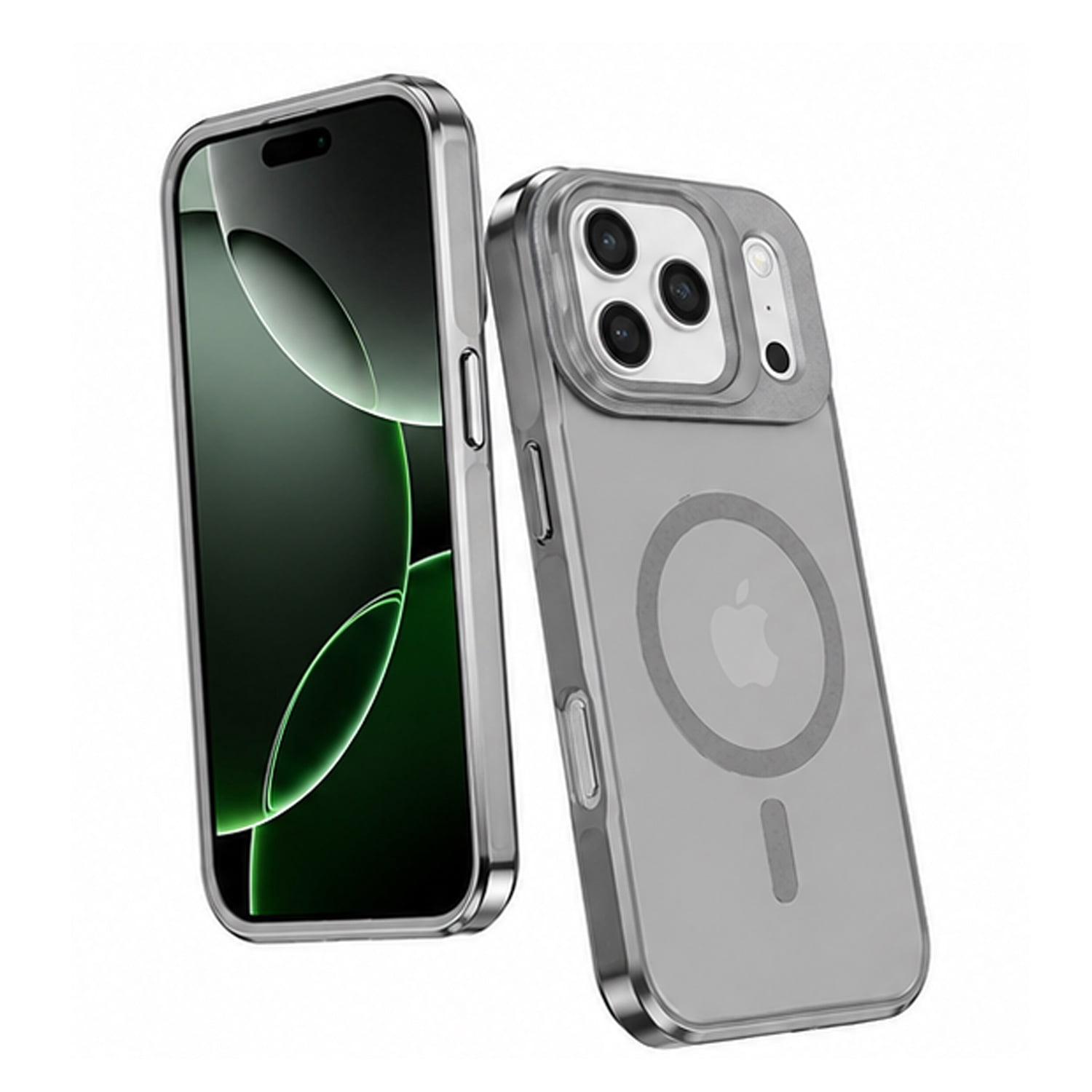 Transparent Magnetic Stand Case with Wireless Charging Support for iPhone 17 Pro Max - Grey