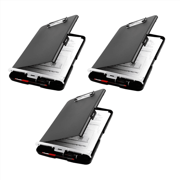 3X Clip Board Organizer Clipboards with Storage Nursing Clipboard Foldable File Folder Plastic Clipboard (Black)