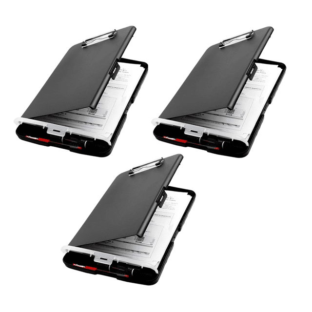 3X Clip Board Organizer Clipboards with Storage Nursing Clipboard Foldable File Folder Plastic Clipboard (Black)