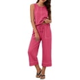 thumbnail image 3 of Akmaiox Two Piece Sets for Women Sleeveless Tank Tops Elastic Waist Drawstring Wide Leg Pants with Pockets Trendy Stripes Casual Loose Summer Vacation Lounge Sets S-3XL, 3 of 10