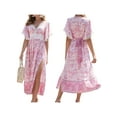 thumbnail image 6 of Franhais Women's Summer Midi Boho Dress Short Sleeve V Neck Lace Trim Slim Fit Floral Dress, 6 of 7