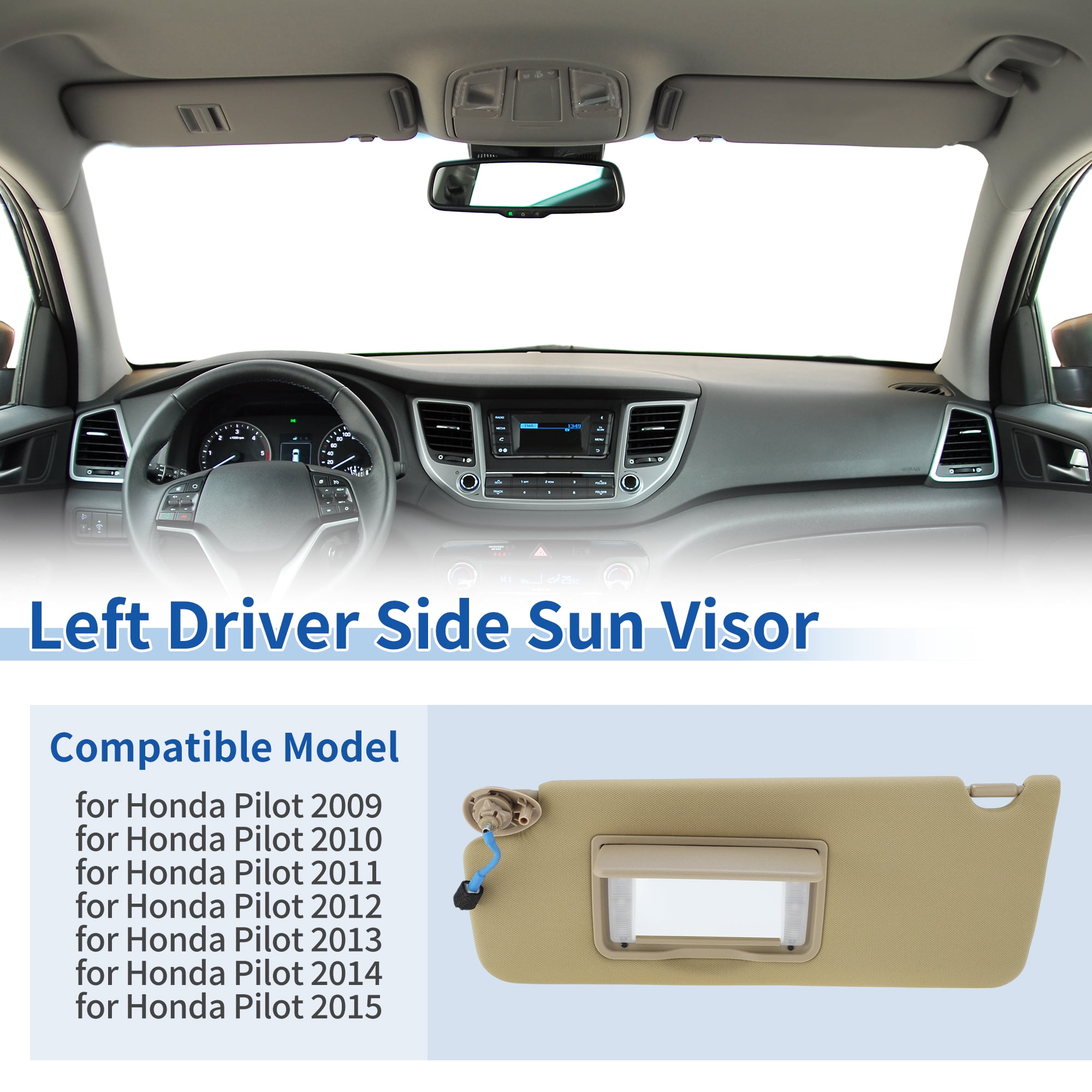 Unique Bargains Left Driver Side Sun Visor for Honda Pilot 2009 to 2015 Beige