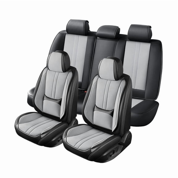Car Seat Covers Full Set for Chevrolet Malibu 2000-2025,Breathable Nappa Leather Luxury Automotive Interior Accessories with Lumbar Support BlackGray