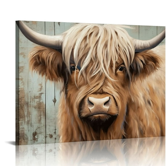 EastSmooth  Farmhouse Wall Art Highland Cow Wall Decor Canvas Print Brown Vintage Painting Suitable as a gift and home decor, can be hung in bedroom kitchen bathroom dining room living room