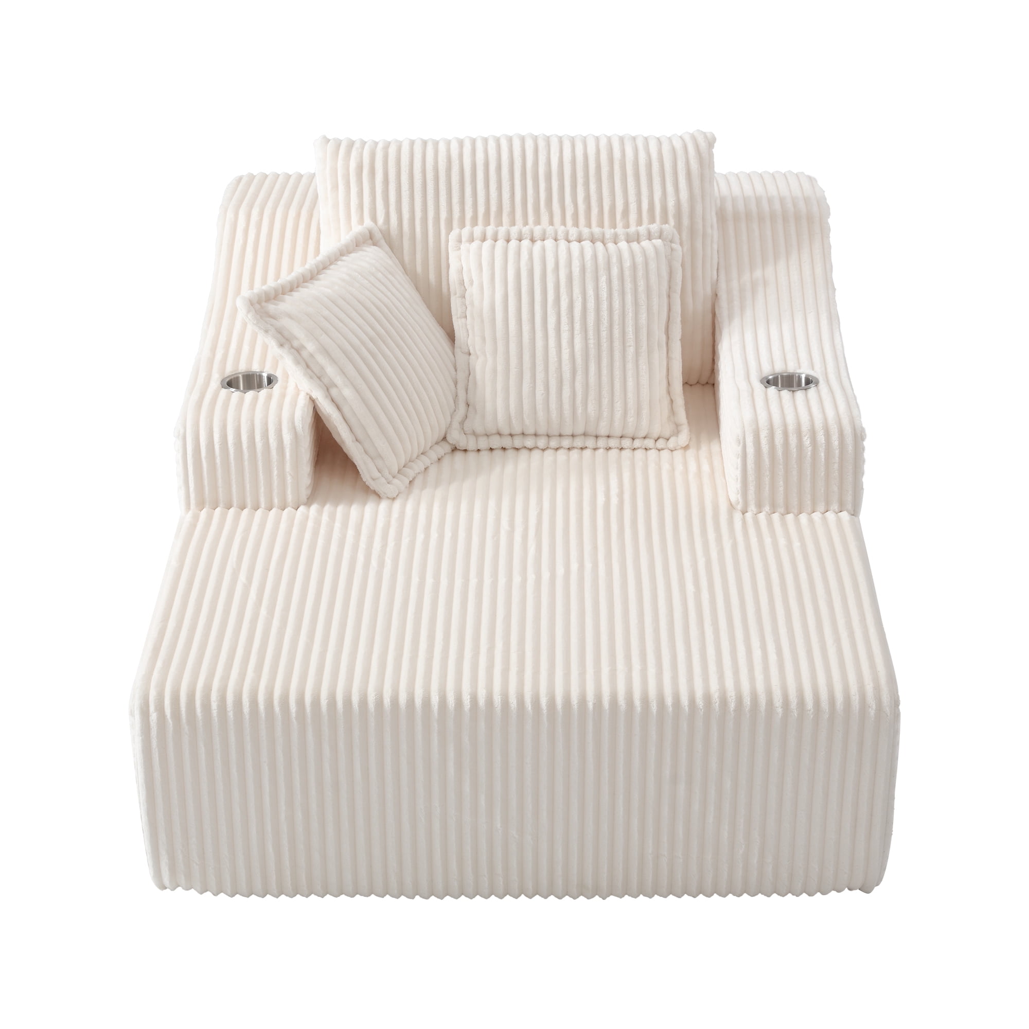 47" Wide Oversized Single Chaise Lounge Chair, 67'' Sleeper Sofa Bed with Cup Holders & 3 Pillows