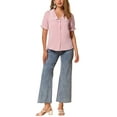 thumbnail image 2 of INSPIRE CHIC Women's Sweet Peter Pan Contrast Collar Short Sleeves Button Up Blouse Tops XL Light Pink, 2 of 6