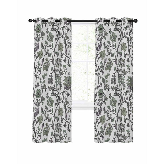 Boho Leaf Blackout Curtains, Light Blocking Print Window Curtains, Sage Green Spring Farmhouse Pastoral Tribal Thermal Insulated Window Drapes for Living Room Kitchen Cafe 2 Panels, 104"W x 52"L