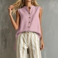 thumbnail image 4 of cocolona Summer Linen Tank Tops for Women Sleeveless Crew Neck Button Shirts Dressy Casual Solid Color Tunic Blouses, 4 of 4