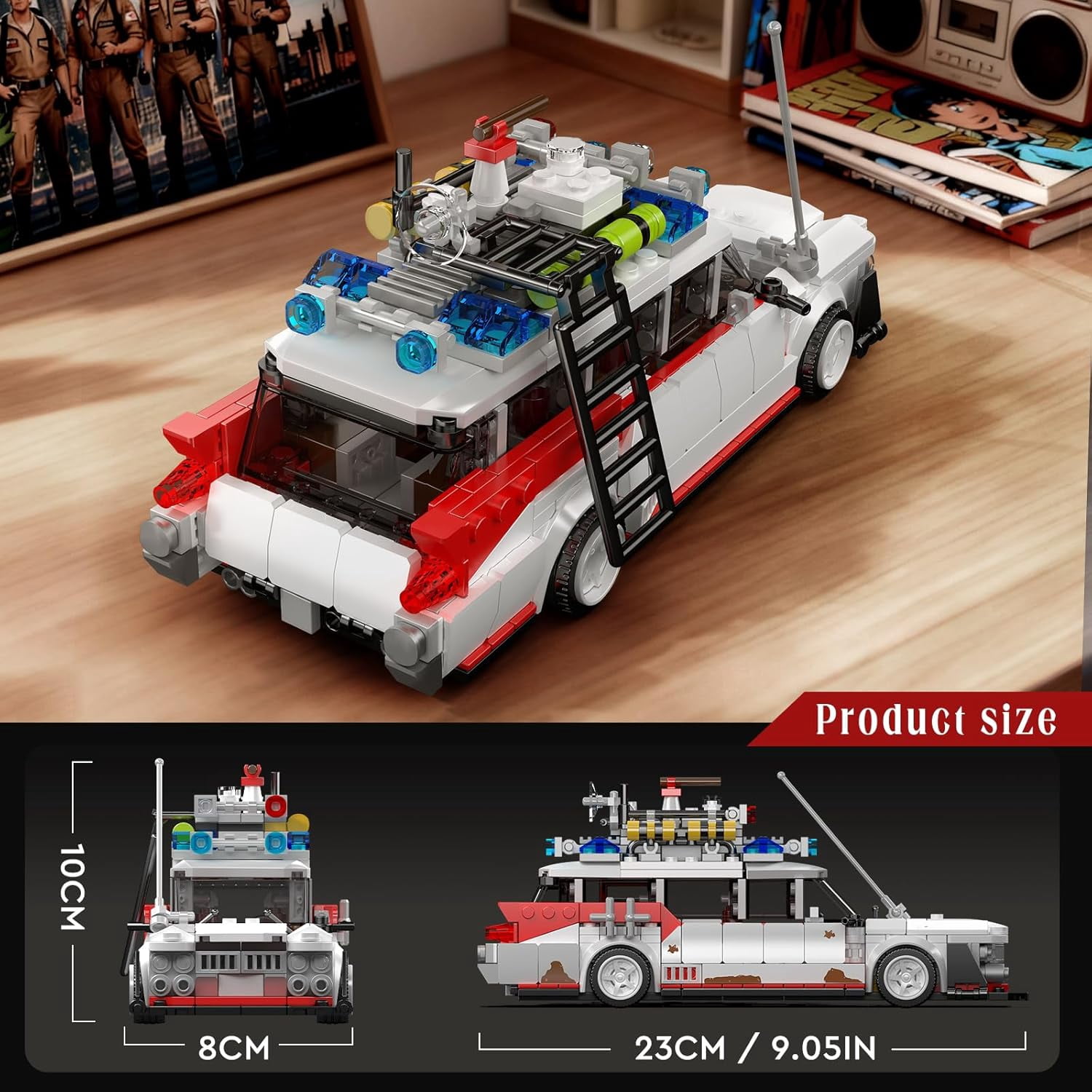 10021 Ghost Car ECTO-1 Building Blocks Kit , Highly Detailed Replica Model for Collectors