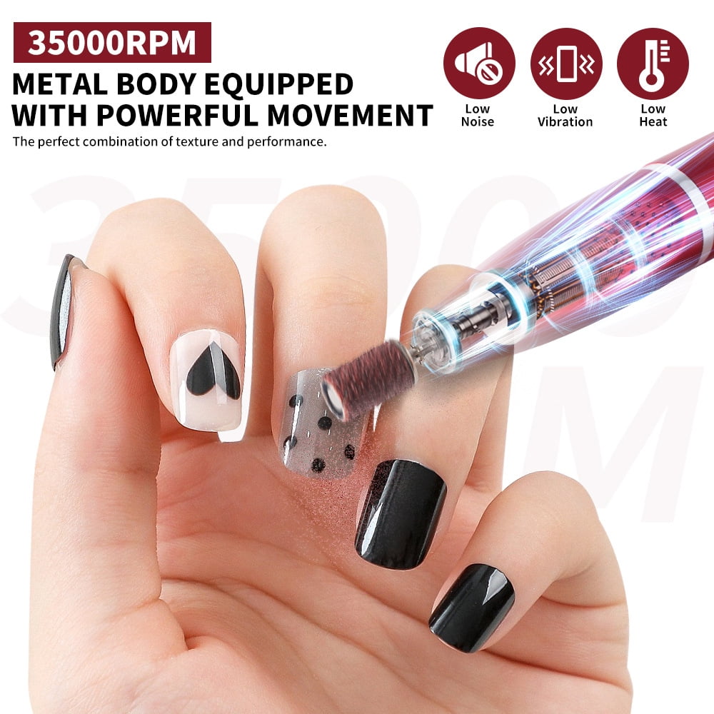 Electric Nail File, Professional Nail Drill for Acrylic Gel Dip Powder Nails Portable Nail Machine Kit Manicure Pedicure Tools Polishing Set with Nail Drill Bits