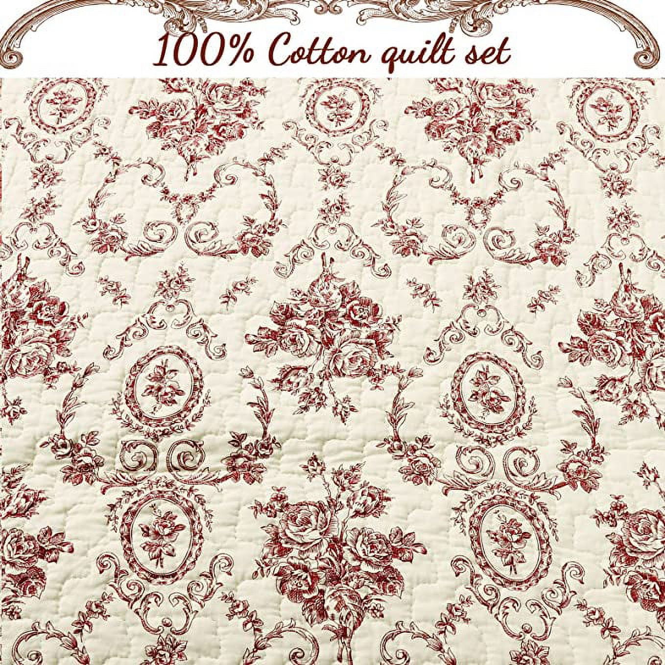 Cozy Line Home Fashions Red Toile Cotton Quilt Set, King - Reversible