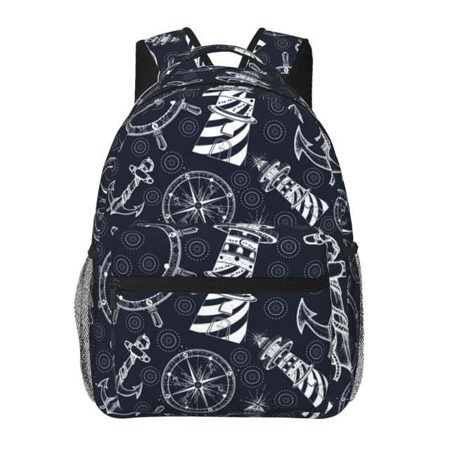 Easygdp Anchors and Lighthouse Mochila Ergonómica Versátil para Laptop - Múltiples Bolsillos, Correas Ajustables, Unisex para Escuela, Viajes y Actividades al Aire Libre-One Size