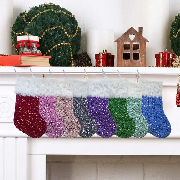 Xuniizn Christmas Stockings Bulk, Assorted Festive Xmas Stockings for Fireplace Mantel Decor, Traditional Holiday Ornaments, Christmas Decorations for Home, 100%Polyester, Pink