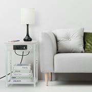 Oumilen Adult Nightstand End Table with Charging Station White, Set of 2