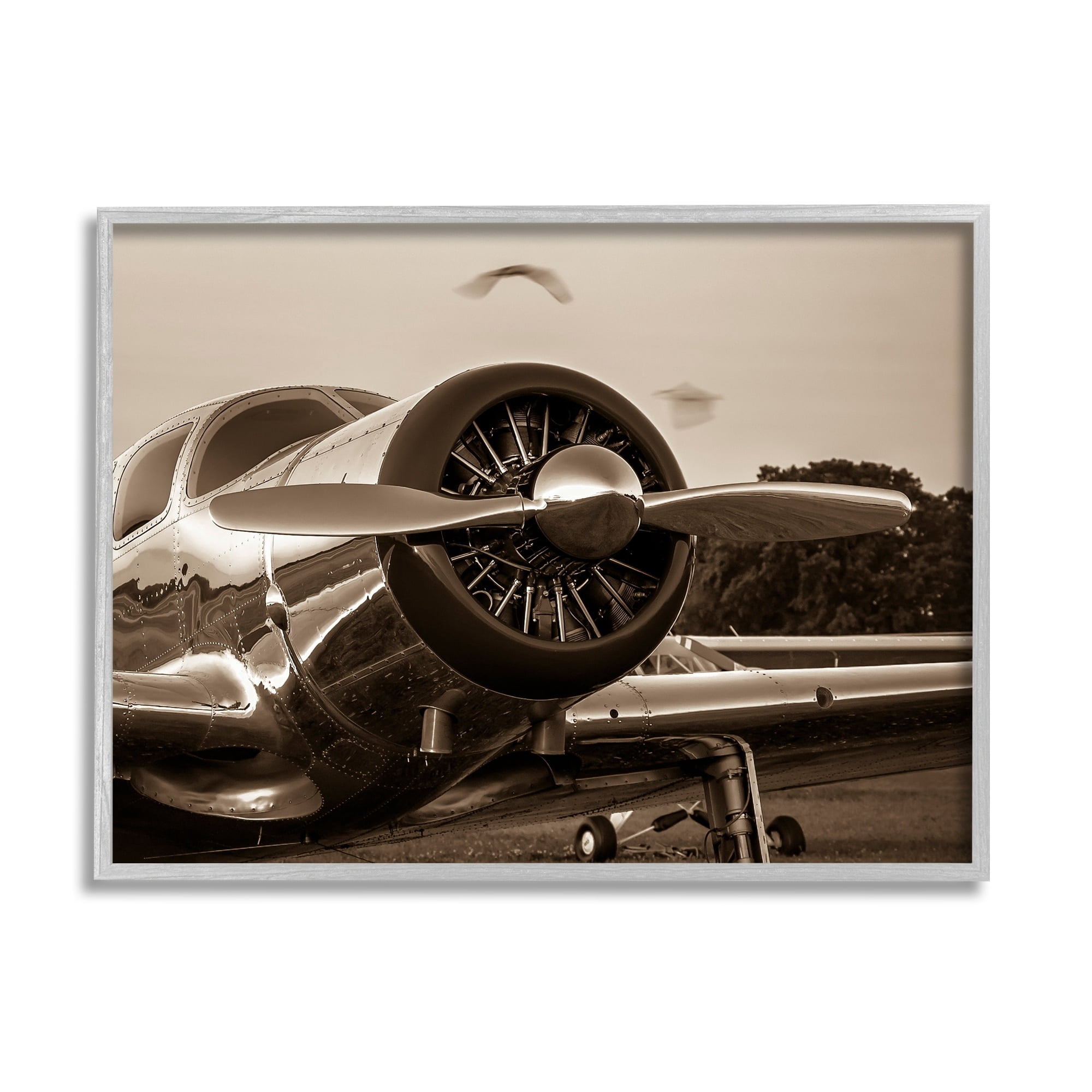 Stupell Industries Antique Style Airplane Aircraft Propeller Photography Landscape Framed Wall Art, 14 x 11, Design by John Slemp