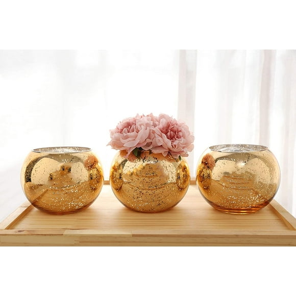 Ensemble de 3 Vases Bling Vase Rond Doré Vase Argent Vase Rose Doré Vase de Table Vase de Fête Vase de Mariage Centre de Table