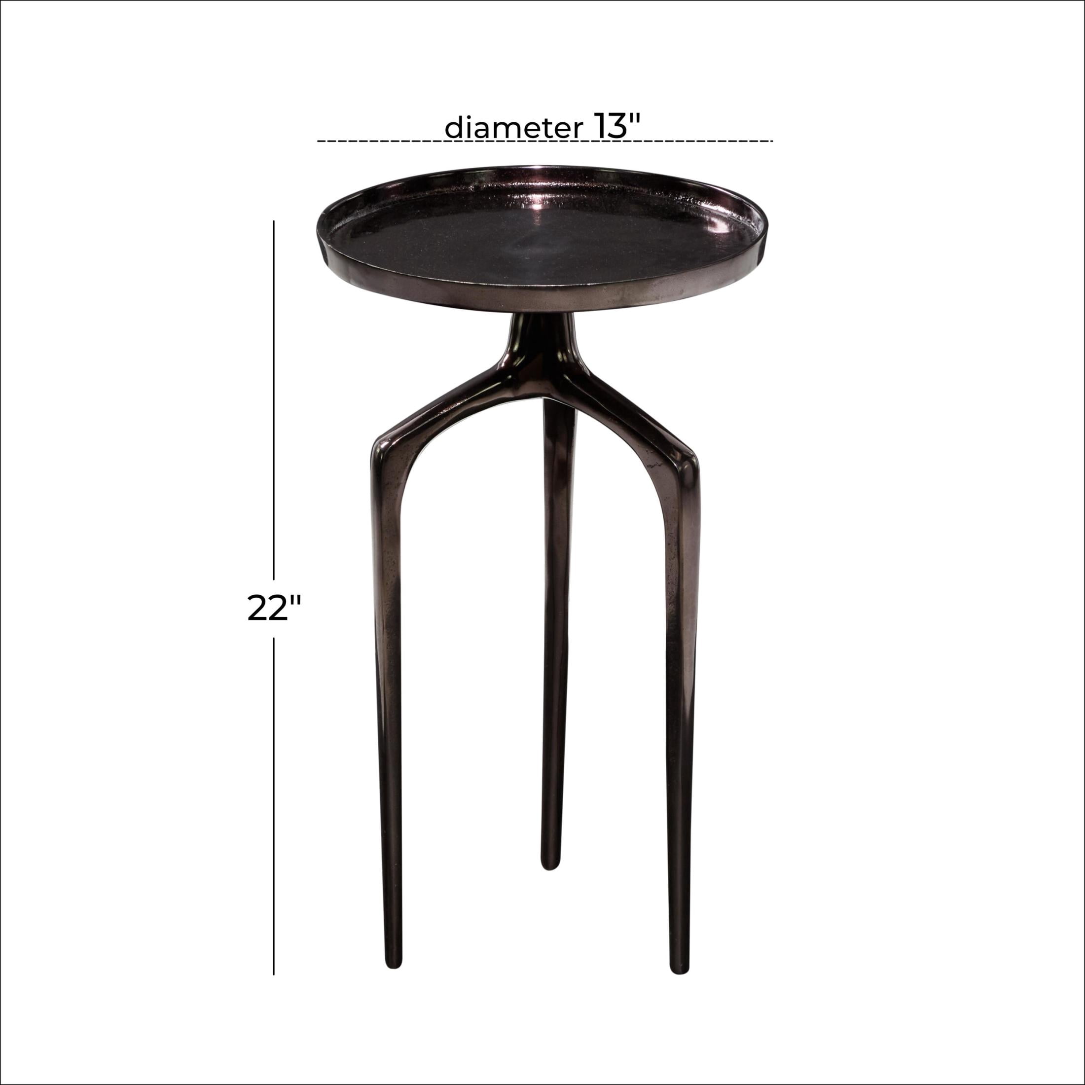 DecMode 13" x 22" Black Aluminum Metal Tray Inspired Top Accent Table with 3 Tripod Legs, 1-Piece