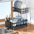 thumbnail image 3 of Escurridor de Trastes 2 Niveles,Escurridor de Trastes Acero Inoxidable,con Sistema de Drenaje Automático,Soporte Vajilla, Estante de Vaso, Accesorios de Cocina,para Organizar la Cocina(Negro), 3 of 7