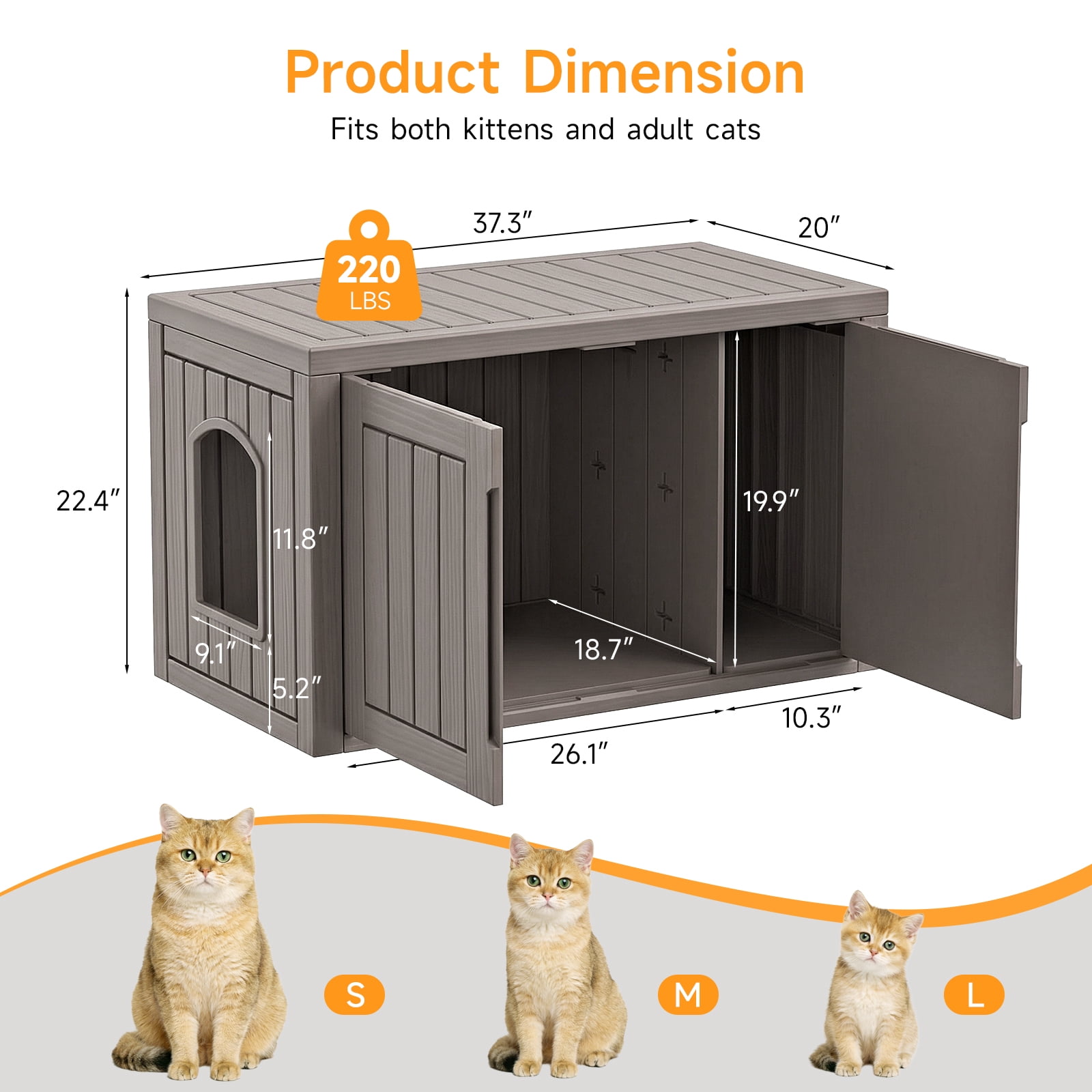 Dovov Oversized Hidden Cat Litter Box Enclosure Furniture, Multi-Functional Cat Washroom Bench with Removable Divider, Large Litter Box Storage Cabinet, Brown