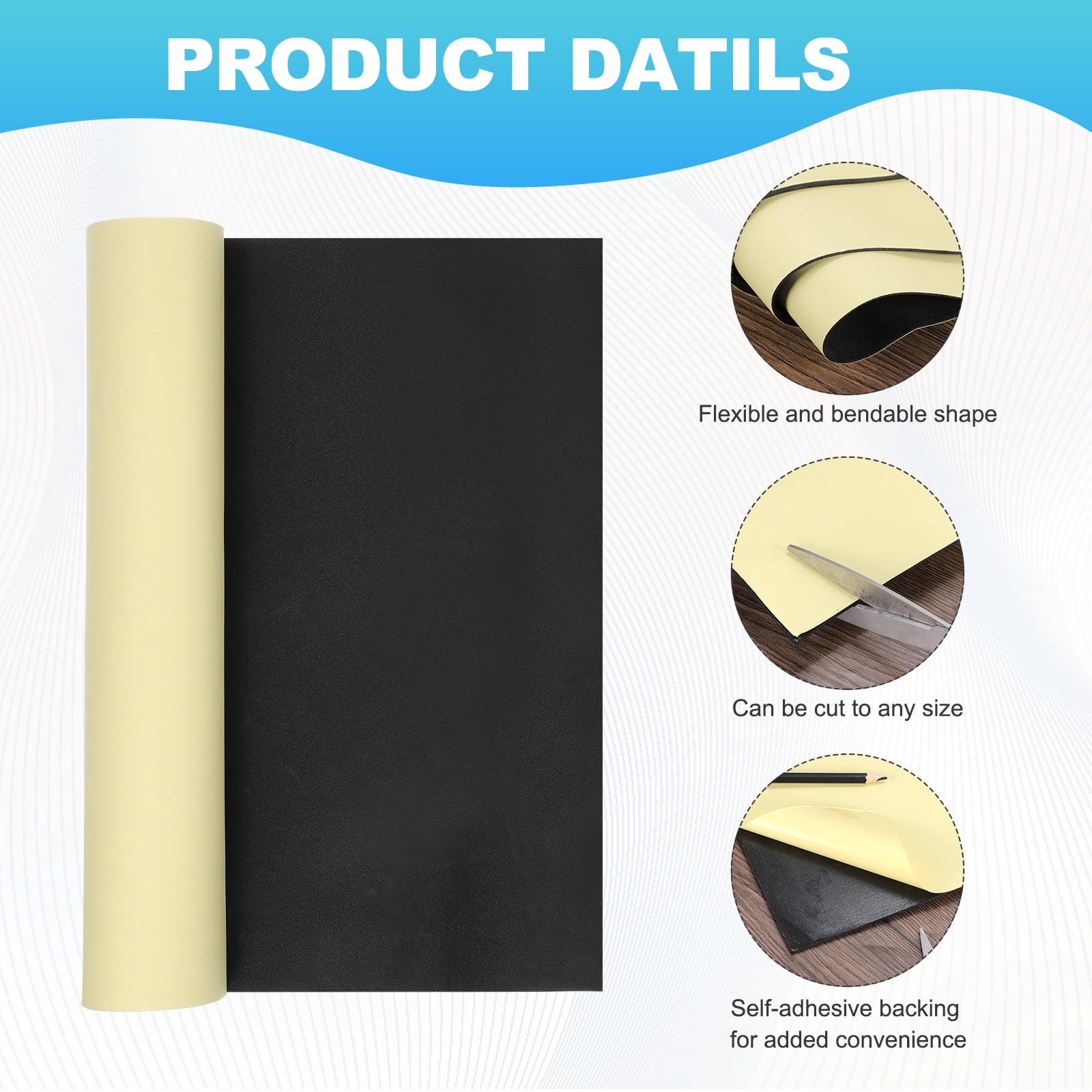 Uxcell Black Foam Sheets, 78"x13"x 1/16" Self Adhesive EVA Foam Roll with Adhesive Backing for Crafts DIY Projects Furniture Protecting Gap Filling