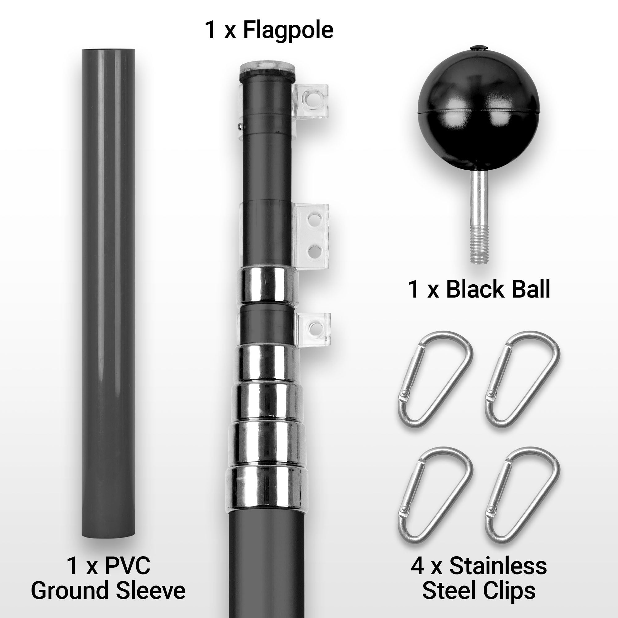 G128-25 Ft Telescoping Flag Pole Aluminum Black | Flag Poles for Outdoor/Ground Heavy Duty | Flag EXCLUDED
