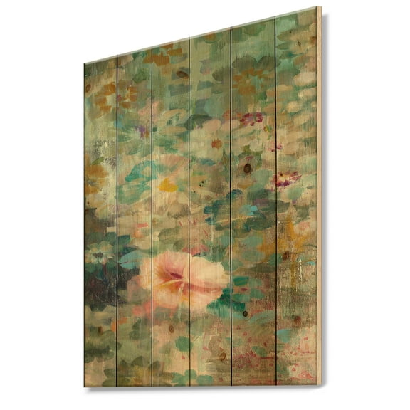 Designart 'Abstract Flower Shower I' Cabin & Lodge Print on Natural Pine Wood