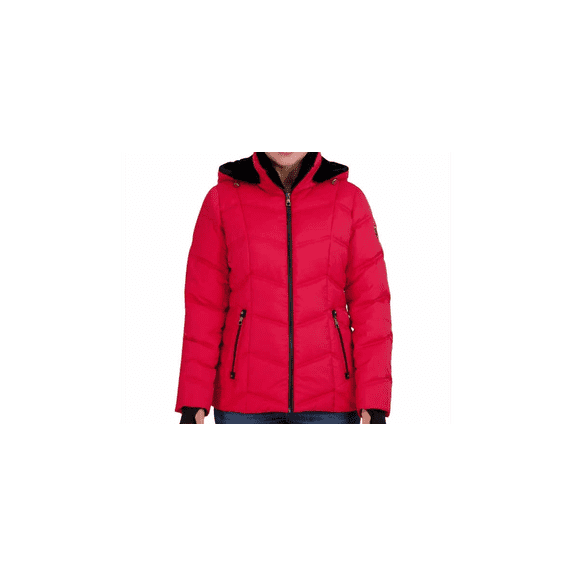 Nautica Womenās Puffer Jacket w Detachable Hood Water Resistant Red size XL